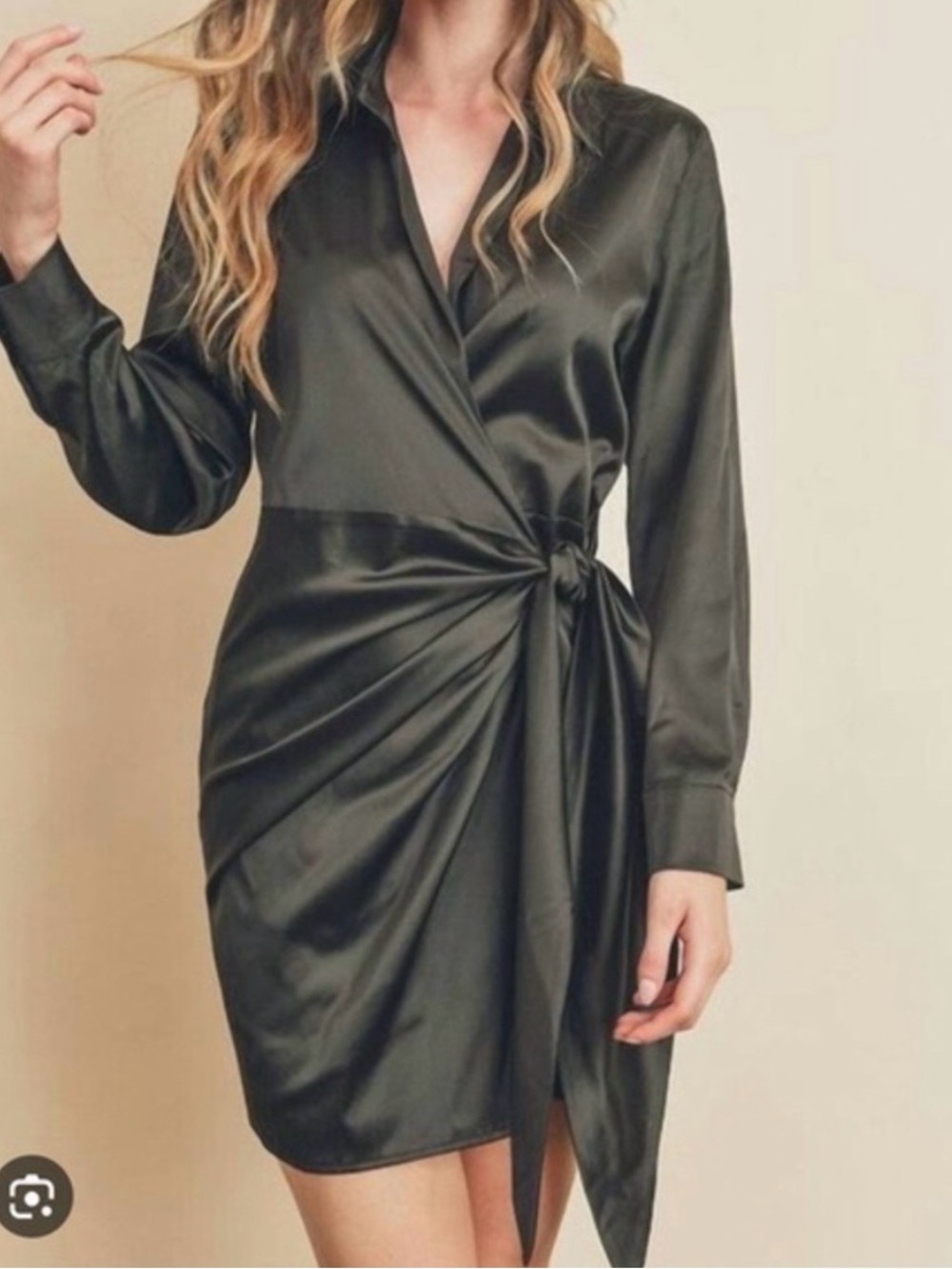 Dress Forum Black Long Sleeve Wrap Dress with Side Knot